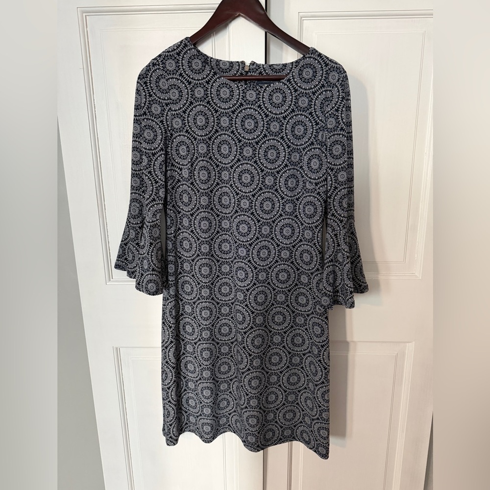 Tommy Hilfiger Navy and White Long Bell Sleeve Dress